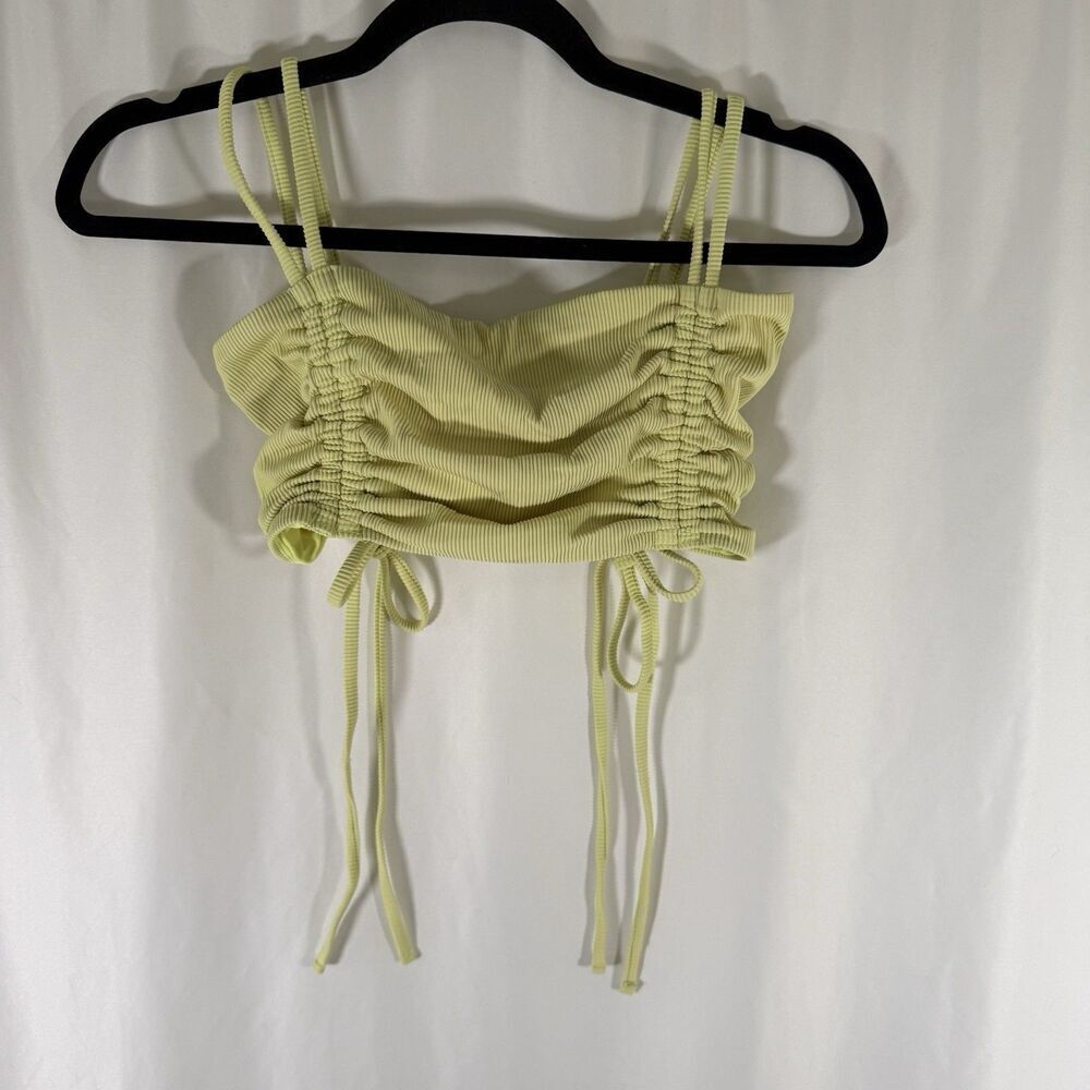 Aeire Swim Top Women's XS Green Ribbed Stretchy Tie Pullover